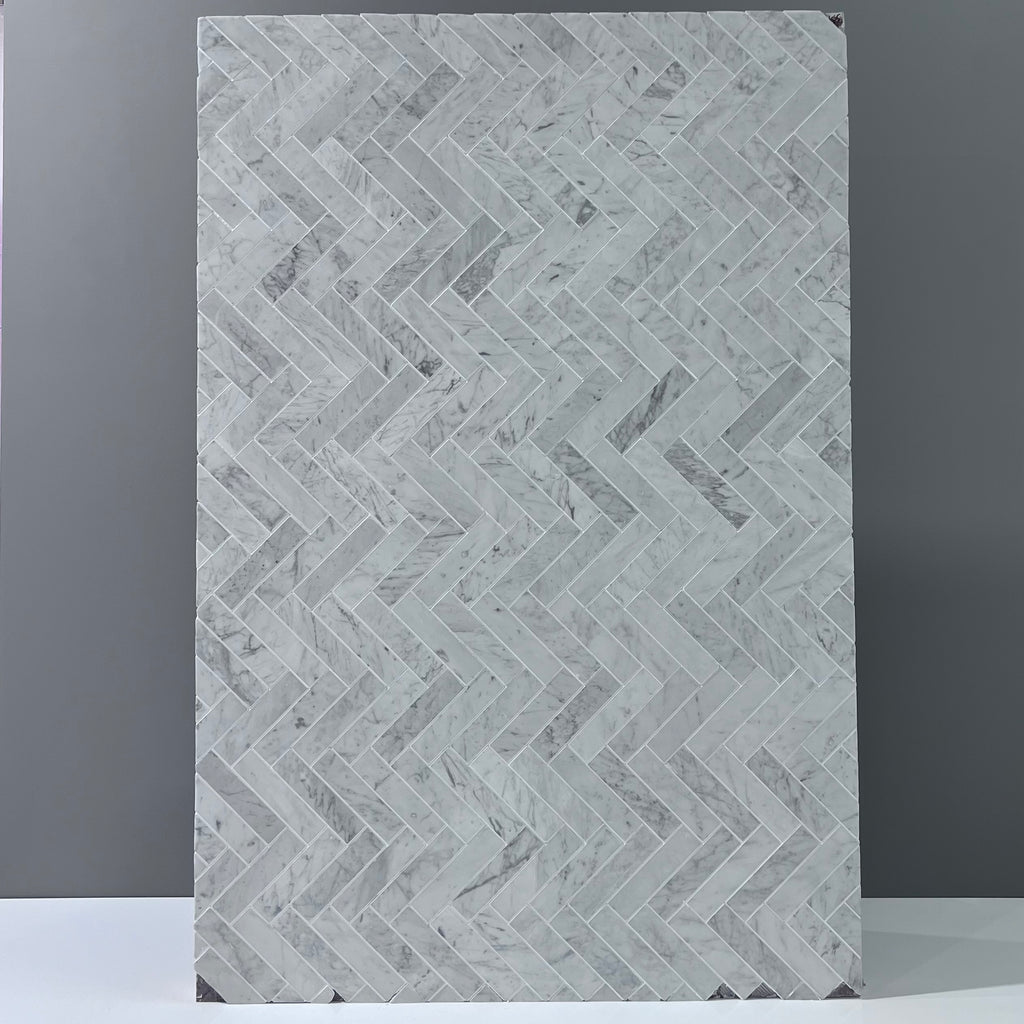 White Marble Herringbone